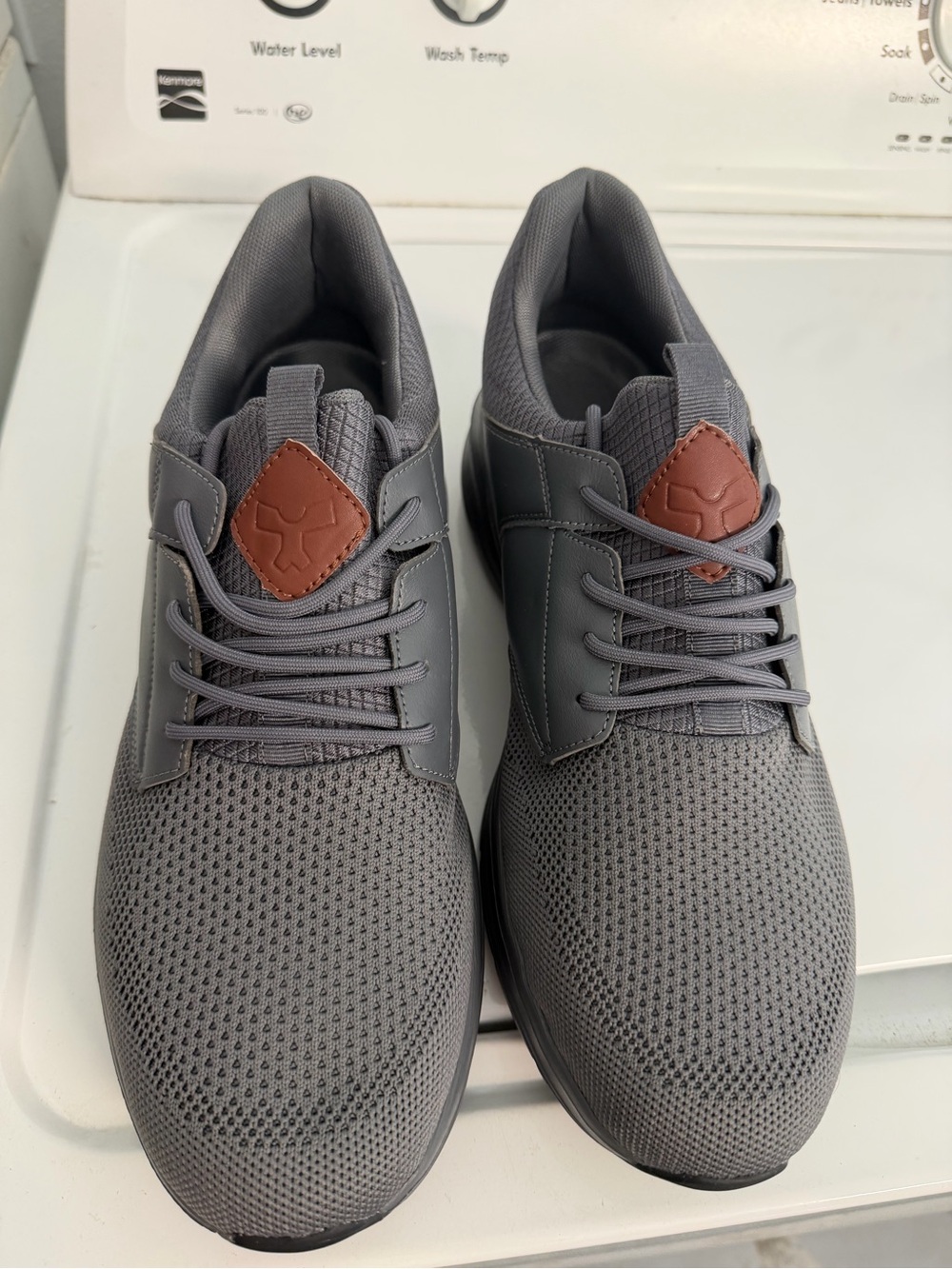 Men's Grey Mesh Athletic Sneakers with Brown Accent